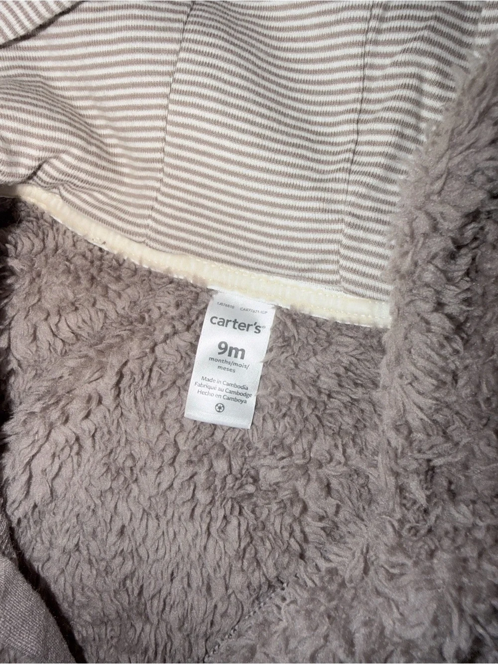 Carters Baby Gray Sherpa Bear Hooded Footed Jumpsuit Bunting Size 9 Months